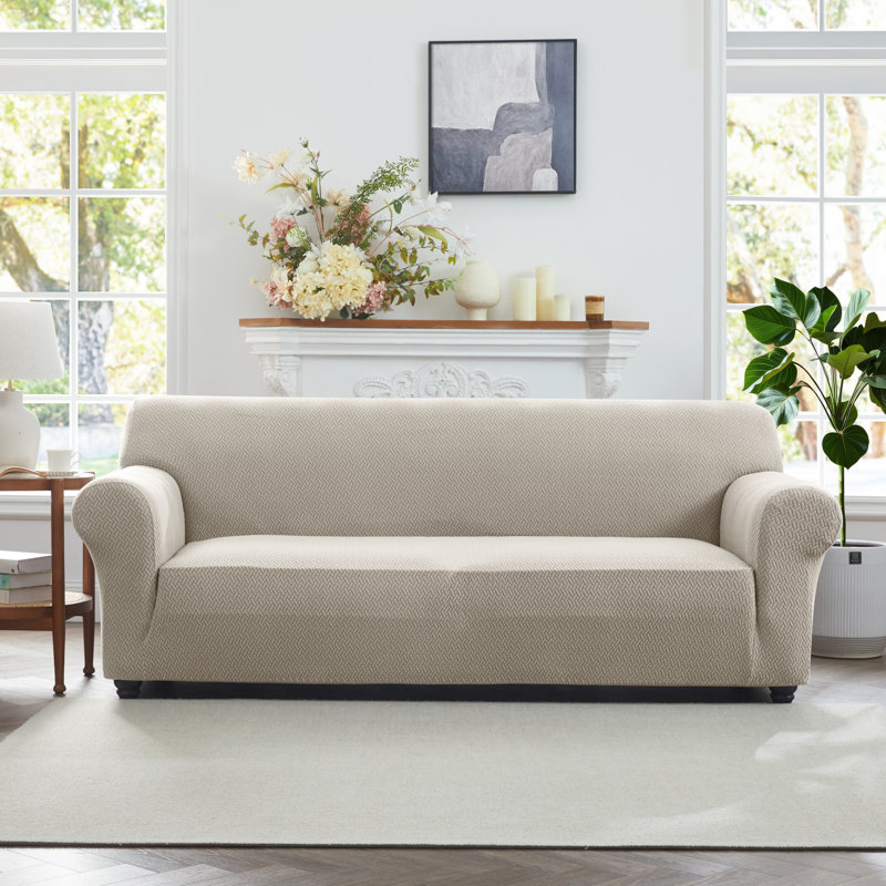 Luxury Stretchable Spandex Sofa Cover/Protector, Beige, 3 Seater