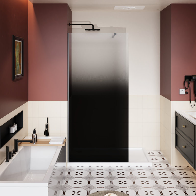 34 In W X 72 H Fixed Shower Door, Black Gradient Tempered Glass, Stainless Steel Rod, Simple Structure, Easy Installation, Stain - , Left Right Sliding Options 31.5" 72" Walk Design, 1/4 Inch Thick