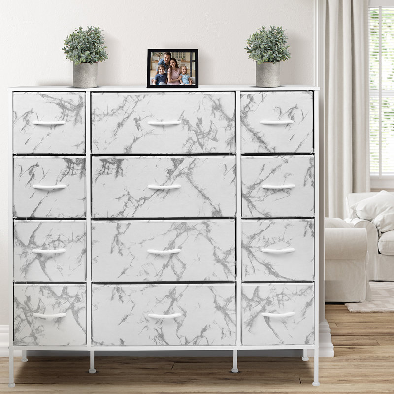 Sorbus 12 Drawers Dresser with Steel Frame and Wood Top, White