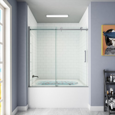 59" W x 60" H Single Sliding Frameless Shower Door with Clear Glass