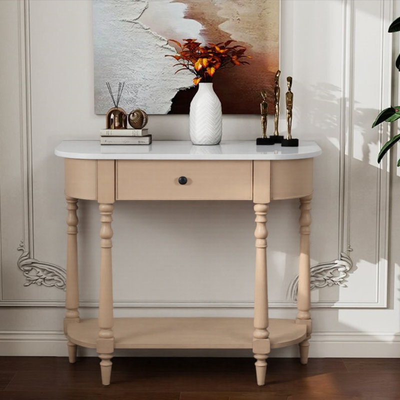 Pinewood Table With Drawer And Open Shelf