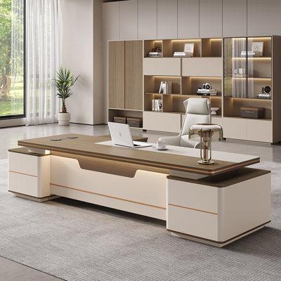 102.36"Modern Light Luxury Brown L-Shaped Office Desk
