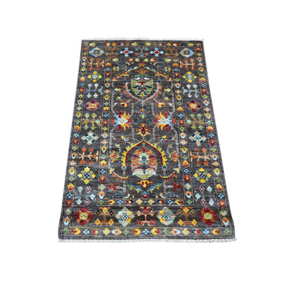 2 pi 8 po x 4 pi gris pierre, Sultani afghan avec motif intégral, tissage plus dense, noué à la main, colorants végétaux, laine douce, échantillon, tapis, tapis oriental