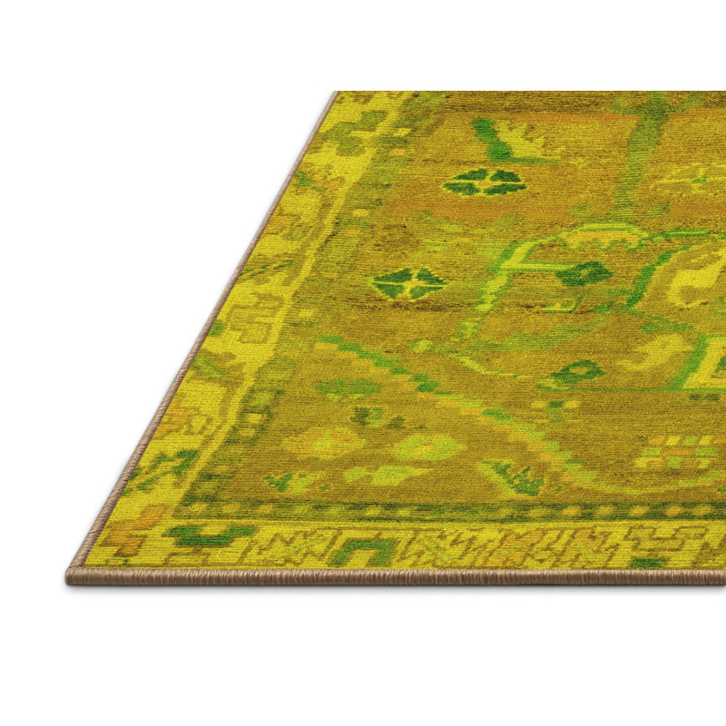 Tapis oriental fabriqué à la machine en jaune, Rectangle 7 pi x 9 pi