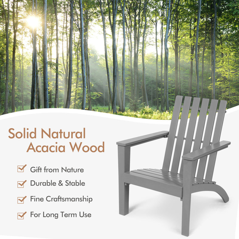 Chaise Adirondack en bois massif Pudsey, Gris
