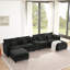 Canapé d'angle modulaire en L avec méridienne réversible, tiroir de rangement, port USB, noir à 6 places-1494159463
