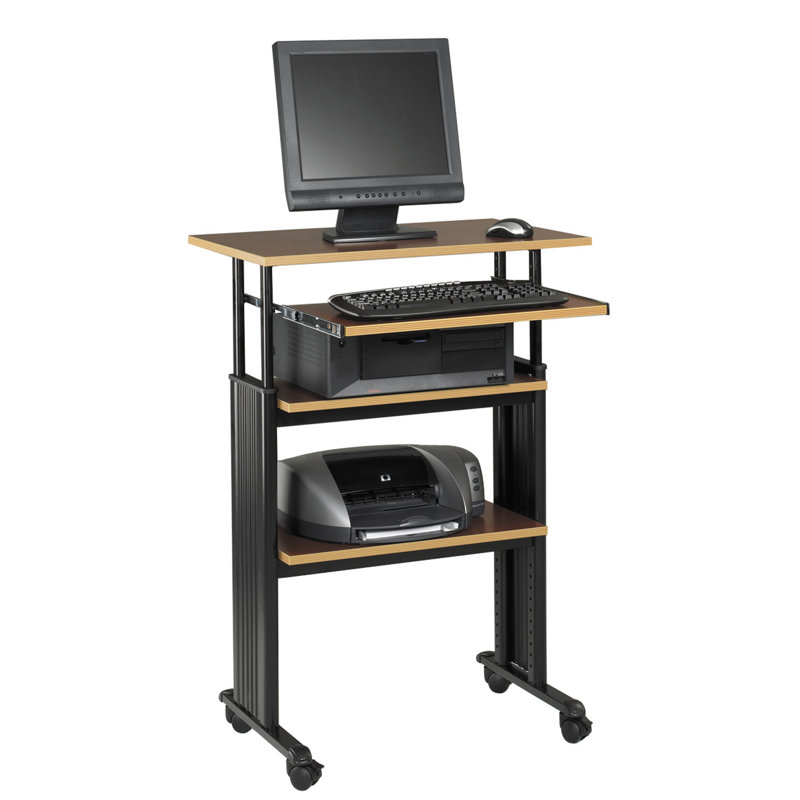 MUV Adjustable Stand-Up Workstation AV Cart, Cherry