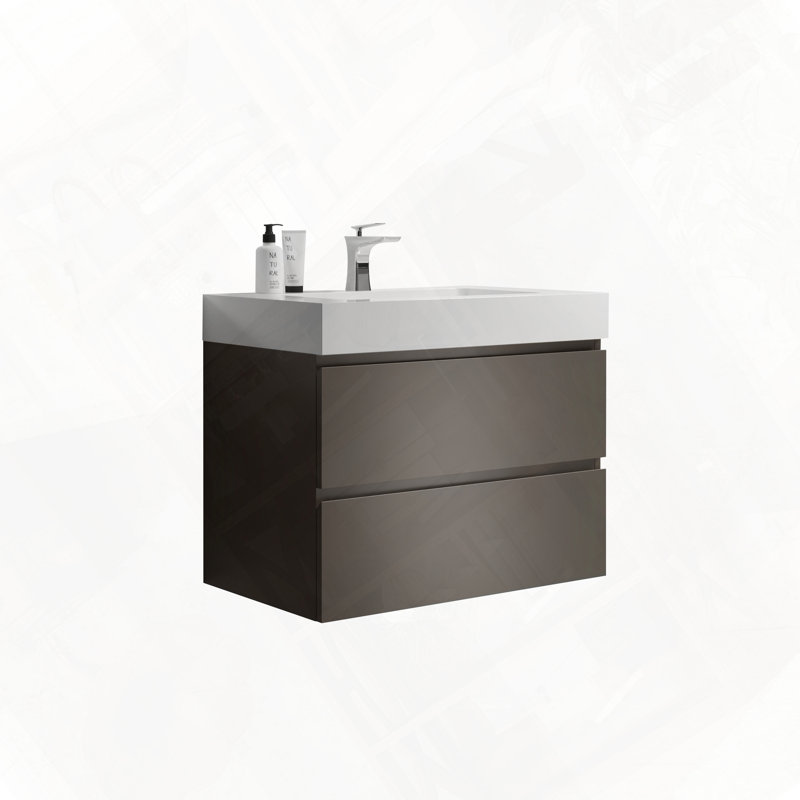 Grand meuble-lavabo flottant mural avec évier pré-assemblé, 30", Gris