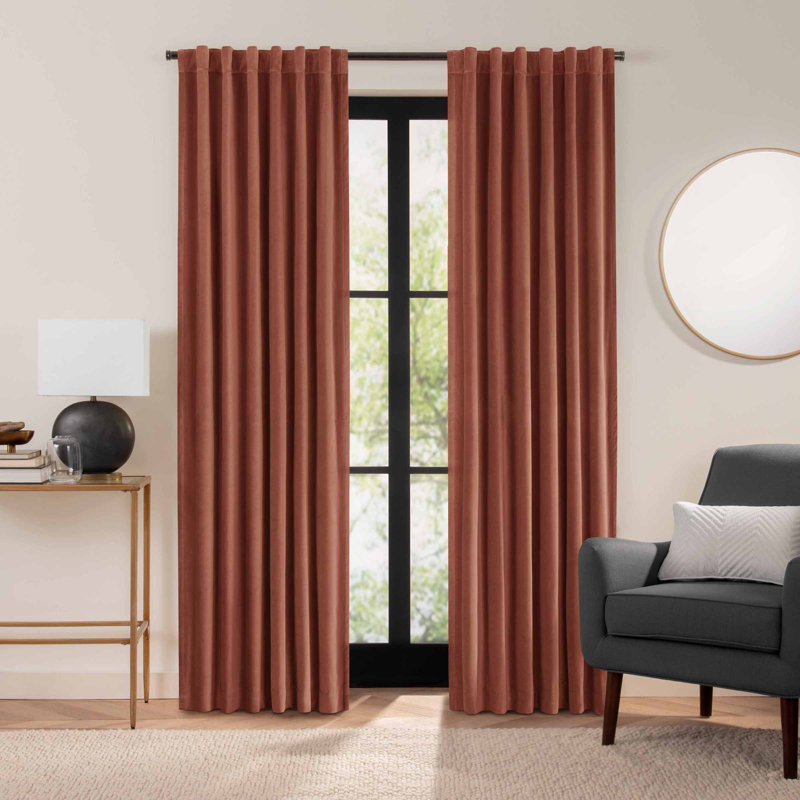 Eclipse Luxury Cotton Velvet 100% Blackout Rod Pocket Back Tab Curtain Panel, 50" W x 96" L, Copper