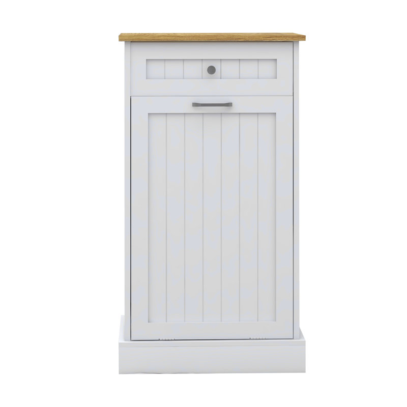 Armoire à ordures inclinable à un tiroir et un compartiment , Naturel / Blanc