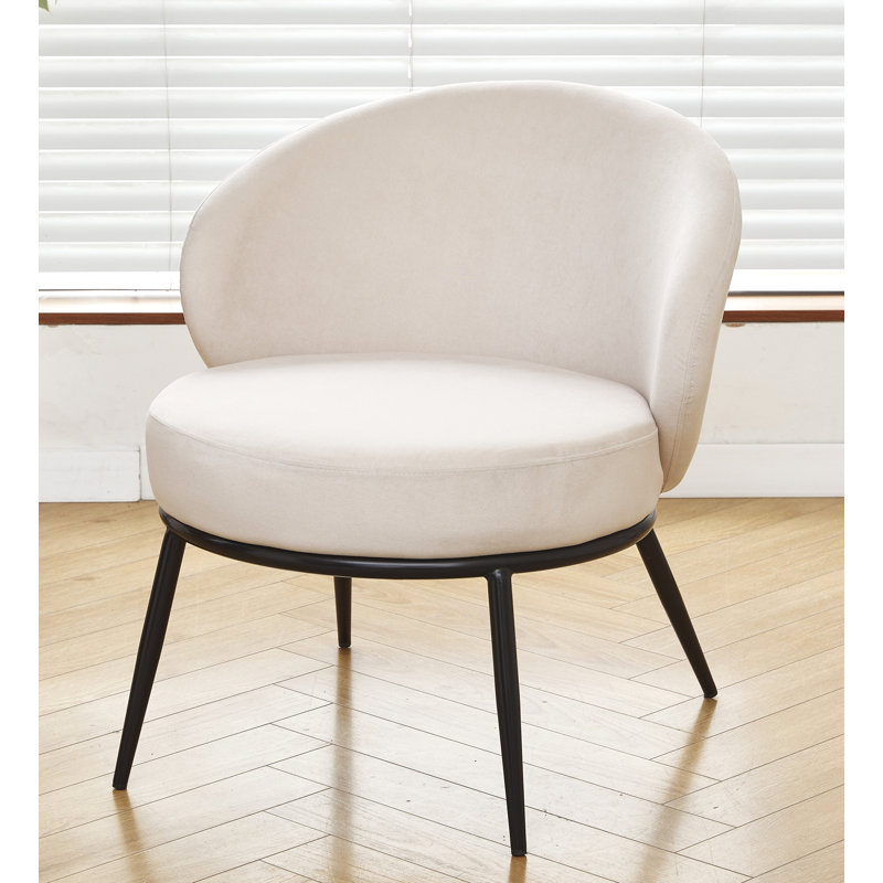 Velvet upholstery metal leg accent chair, White Velvet