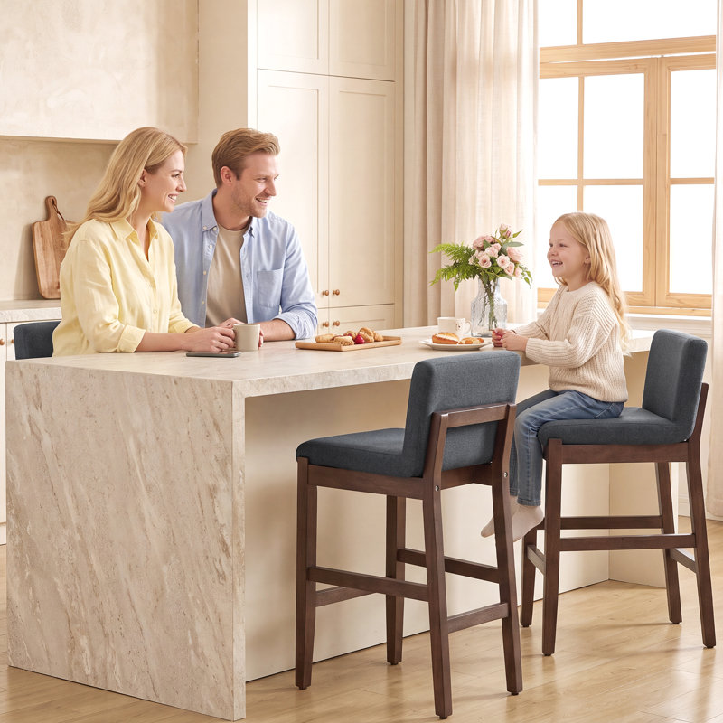 Tabouret de bar en bois massif avec dossier en lin, Darkgray