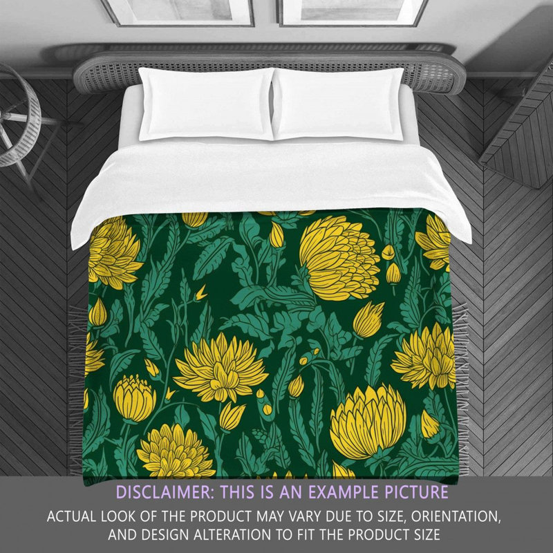 Machine Printed Comforter, Twin Extra Long Comforter, Green/Yellow Floral
