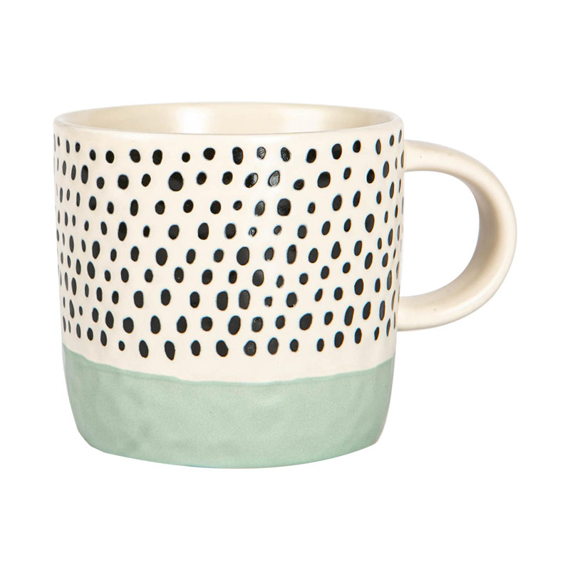 Nicola Spring - Dipped Dotty Stoneware Coffee Mugs - 385ml - Set of 6, Blue