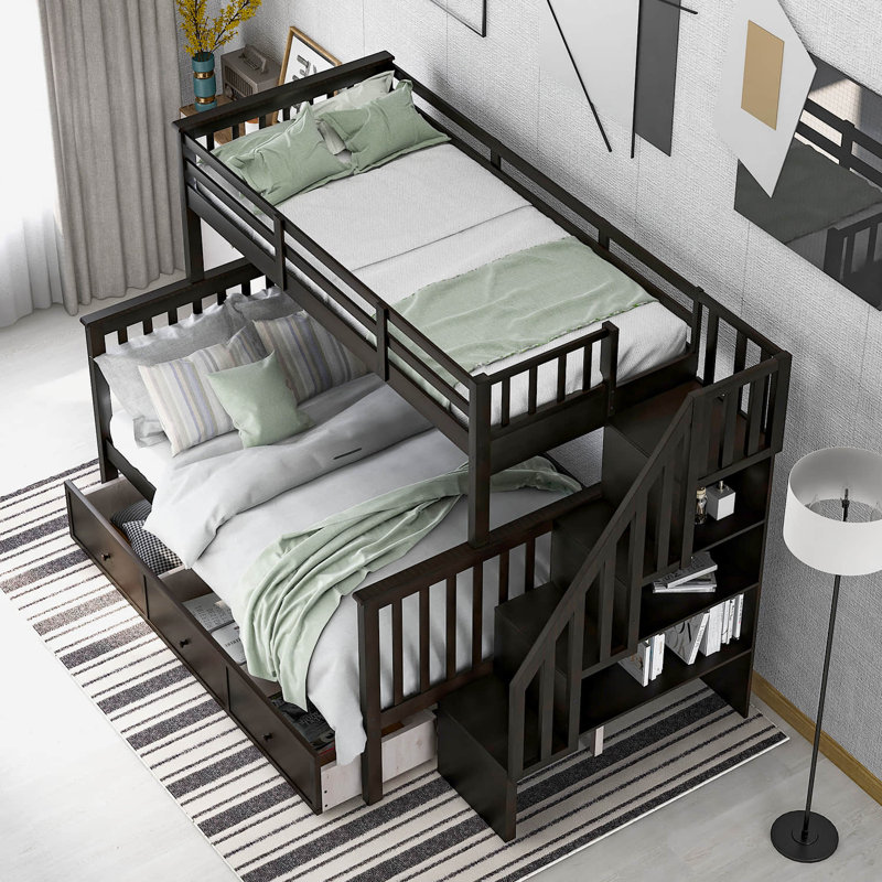 Mercedes Twin Over Full 3-Drawer Standard Bunk Bed with Storage Stairs by Three Posts™ Baby & Kids, Espresso