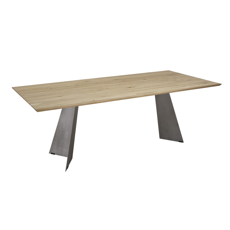 Madina Oak Solid Wood Top Metal Base Dining Table, 75 cm H x 180 cm L x 90 cm D