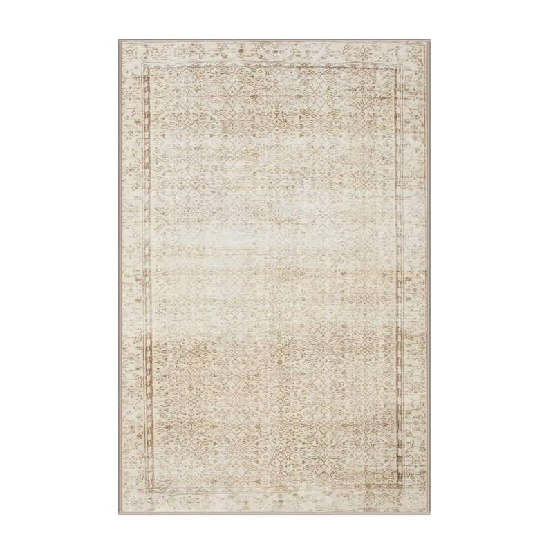 Tapis de zone beige/crème contemporaine, Rectangle 5 pi x 7 pi