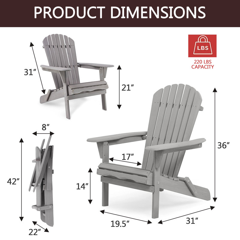 Aspelare Cedar Foldable Outdoor Adirondack Chair, Gray