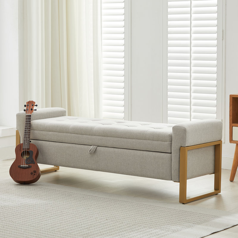 57'' Wide Tufted Rectangle Storage Ottoman, Beige Linen