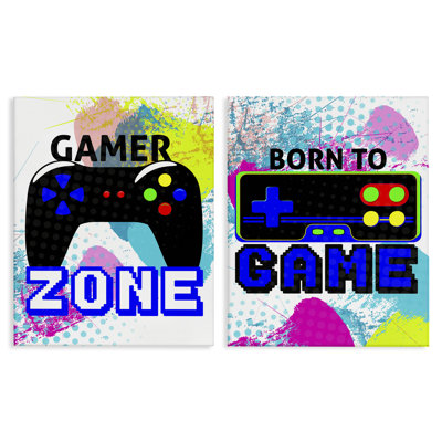 "Gamer Zone Splash", ensemble de 2 toiles d'art mural par Kim Allen
