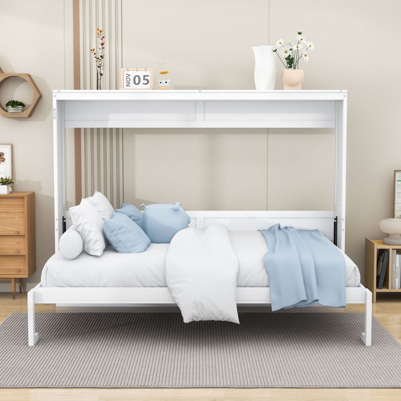 Lit escamotable en bois avec confort flexible, Double, Blanc