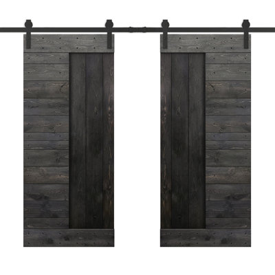 84'' Solid Wood Paneled Painted without Installation Hardware Kit Barn Door