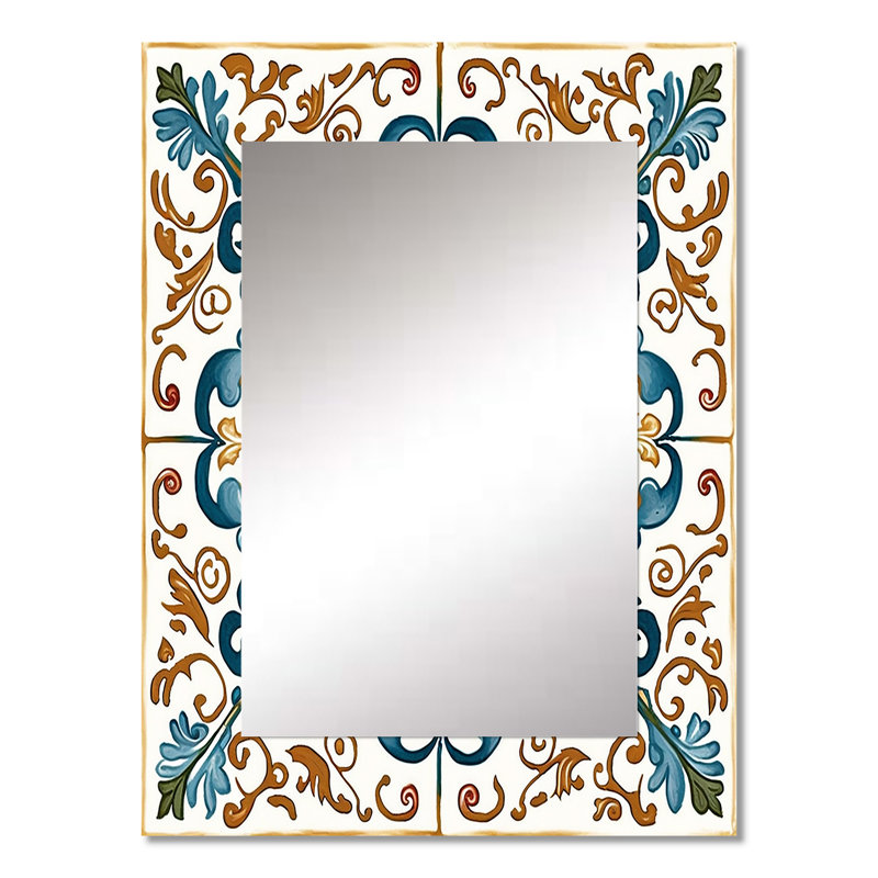 Méditerranée, carreaux en bleu rétro VI - miroir mural, miroir décoratif moderne, impression d'art en métal, 32 po x 24 po