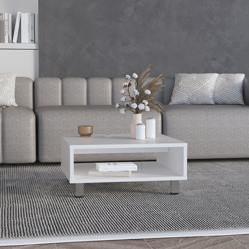 Chiniak Coffee Table, 1 shelf, 4 legs, White, Living Room, White