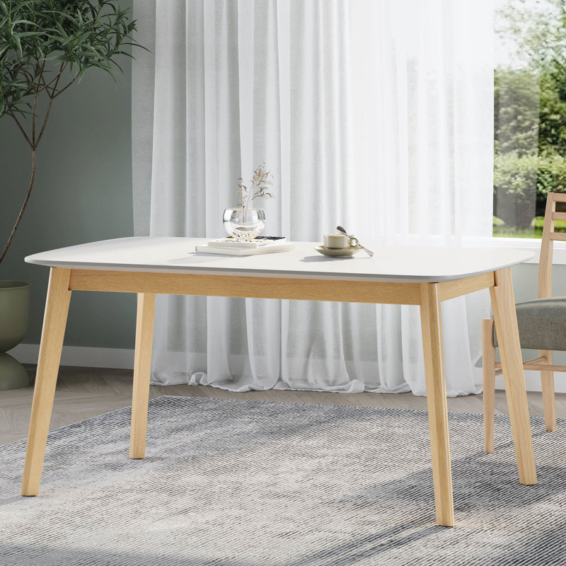 Table de salle à manger Mid-Century couleur chêne blanc, plateau en faux bois et pieds en bois d'hévéa, surface 59 po x 35,5 po 29,5 po