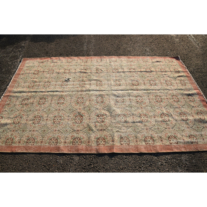 Tapis géométrique, tapis Oushak, tapis rétro, tapis turc, grands tapis beiges de 5,3 x 8,8 pi