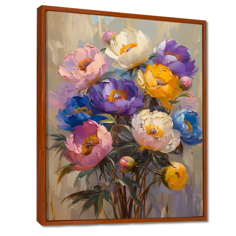 Véronique - pivoines, art mural, salon, Encadrement brun, H 30 po x l 40 po