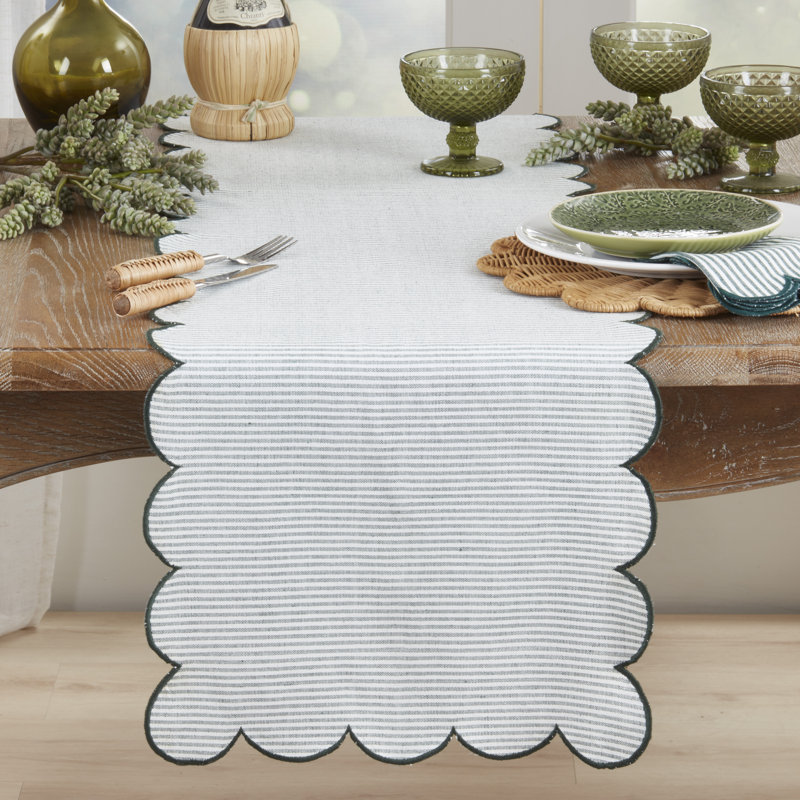 Chemin de table en coton rayé festonné - Chemin de table tissé de tous les jours pour les tables de salle à manger et consoles, 16 po x 72 po