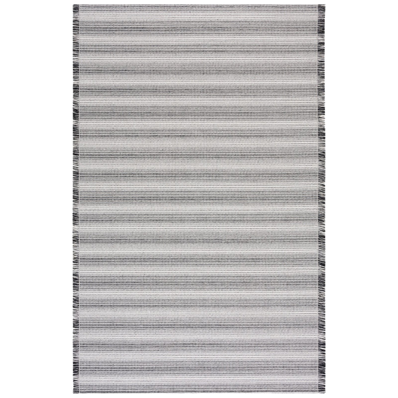 Ivory and Black Flat Woven 4' x 6' Synthetic Area Rug
