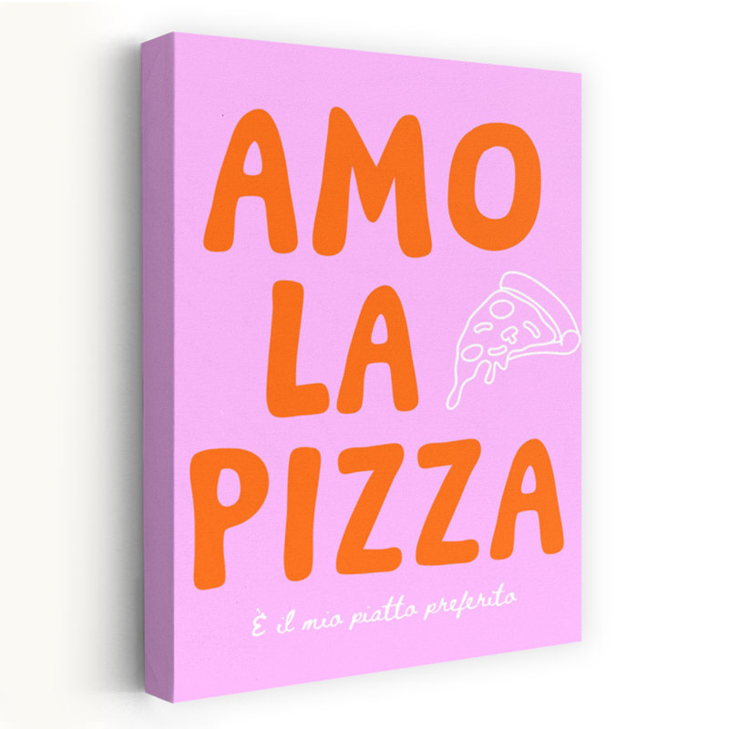 Amo La Pizza Quote Modern Contemporary Wall Art Print 1 Piece Wrapped Canvas Wall Art, 60.96cm H x 40.64cm W