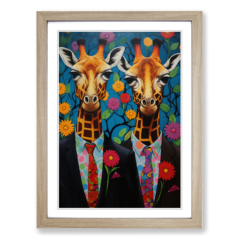 Giraffe Contemporary No.2 - Framed Print, 34cm H x 25cm W x 2cm D, Oak