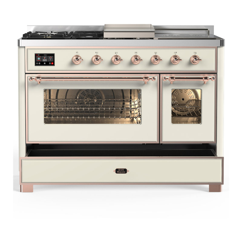 Majestic III Series 48 Inch Dual Fuel Range with 5 Sealed Burners, Griddle, Frenchtop in Glossy Black (Natural Gas, Burnished Trim)