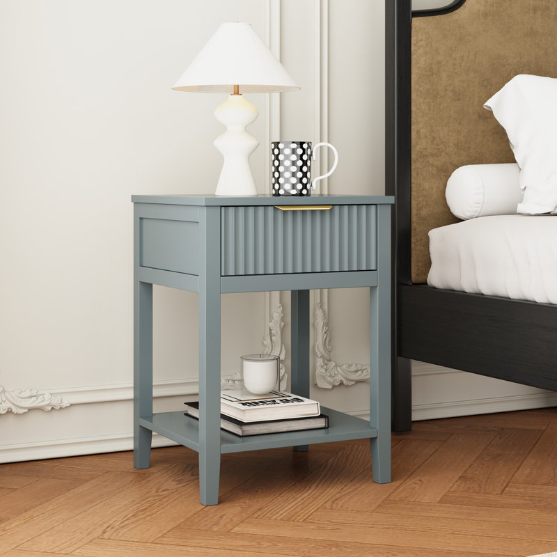 Abriela 40cm W Solid + Manufactured Wood Bedside Table, Grey