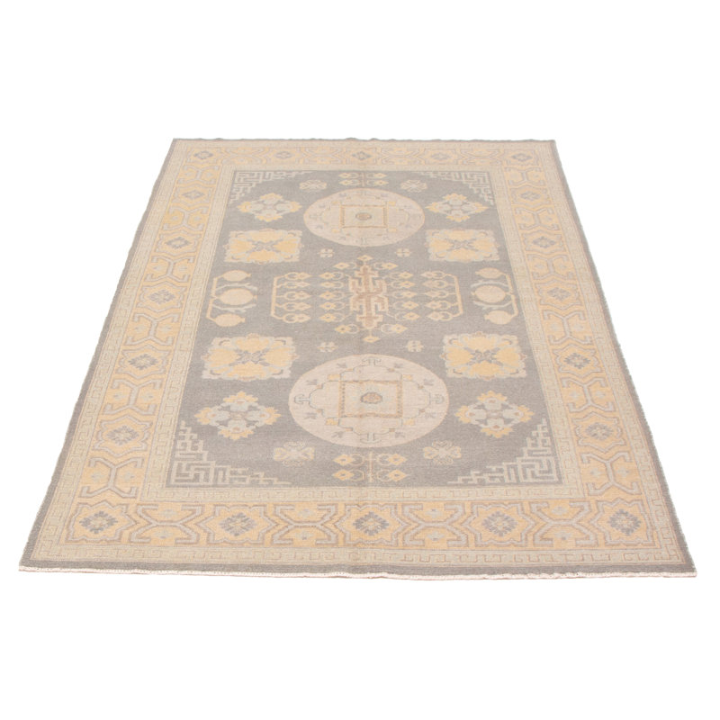 Tapis gris en laine noué à la main de conception unique nouvel âge 5 pi 11 po x 8 pi 11 po Geertruidenberg