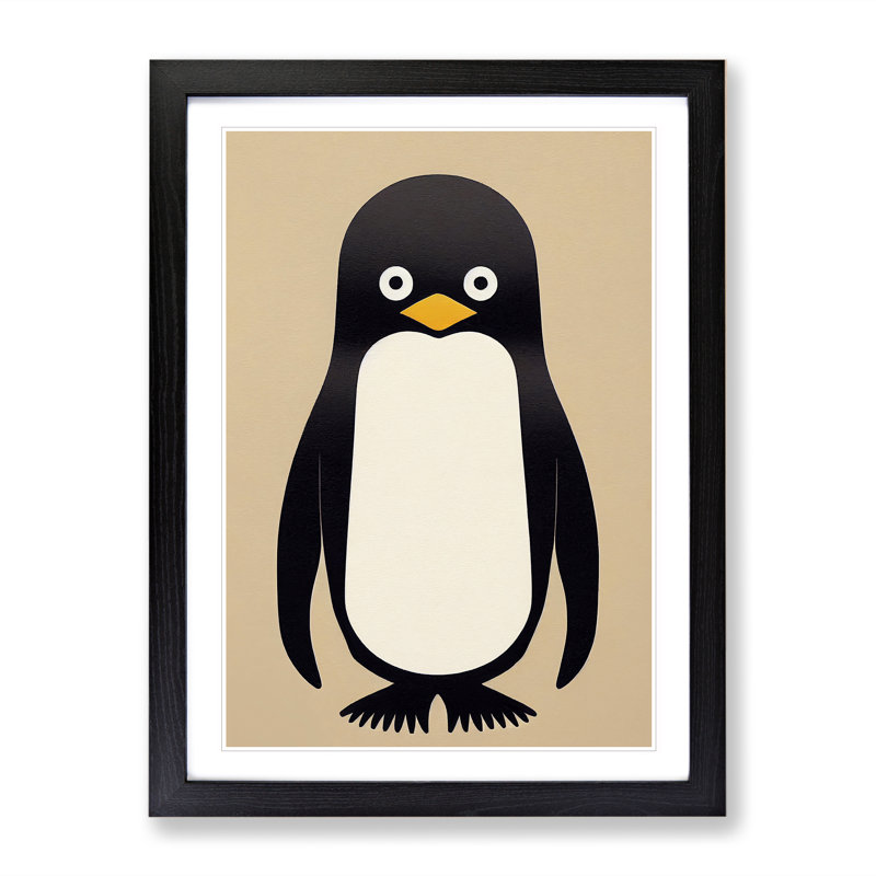 XV1022-4871X Unique Penguin Art No.3 Abstract - Print, 48cm H x 36cm W, White, Black Framed