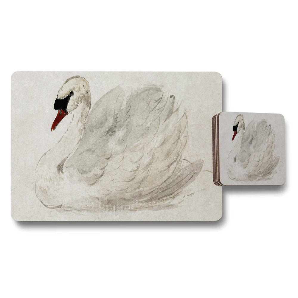 Swan Watercolor Placemat And Coaster Set For Dining Table
