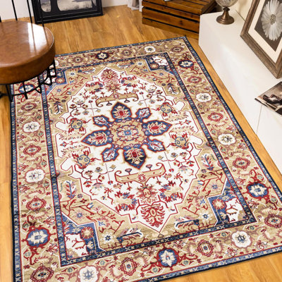 Washable Area Rug 6X9, Vintage , Blue/Gold, Non-Slip For Bedroom, Living Room, Kitchen 6X9 Non-Slip, Washable, Blue/Gold Kitchen, Room