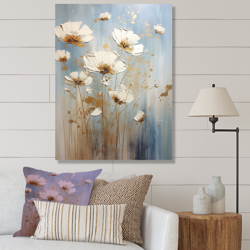 Fleurs sauvages beiges élégance florale sur toile, Toile tendue, H 20 po x l 12 po x P 1 po