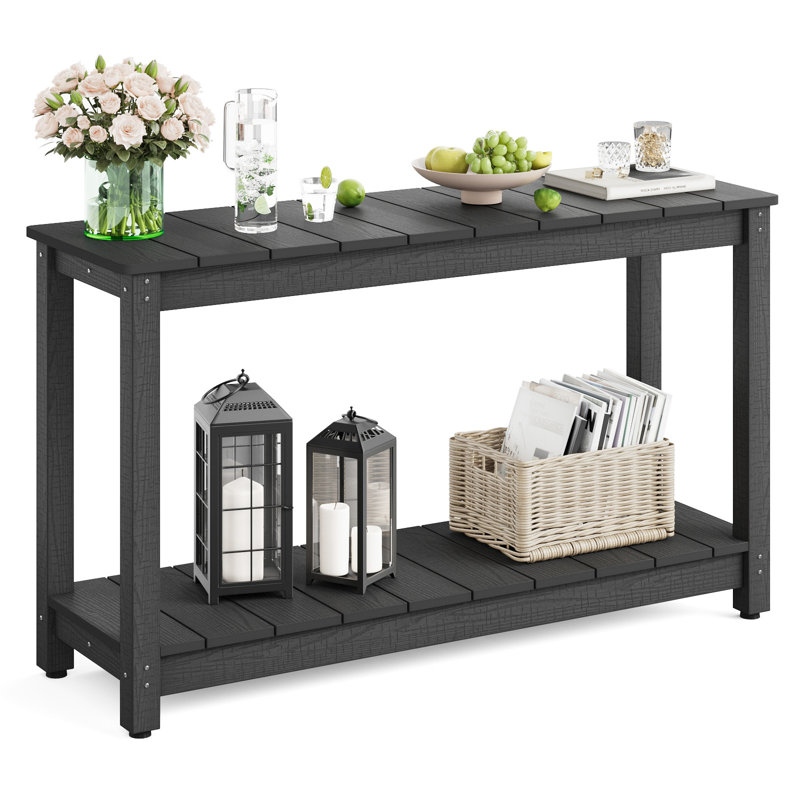 Rectangular Outdoor All-Weather Console Table,Black, Black