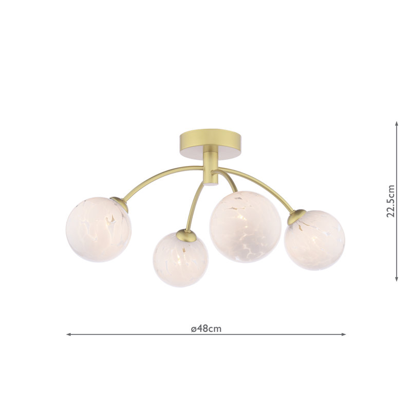 IZZY 4LT SEMI FLUSH GOLD CW CONFETTI GLS, Matt Gold/Beige