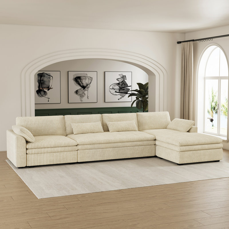 Canapé d'angle en L Corduroy, Velours côtelé beige, Right Hand Facing