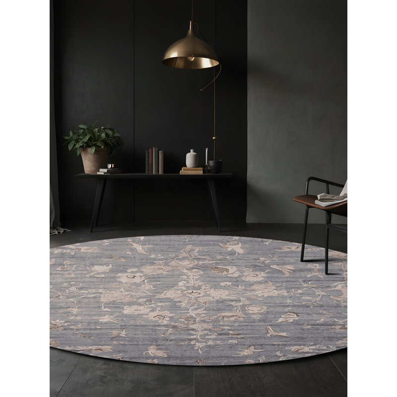 Machine Washable Gray Area Rug, Round 8'