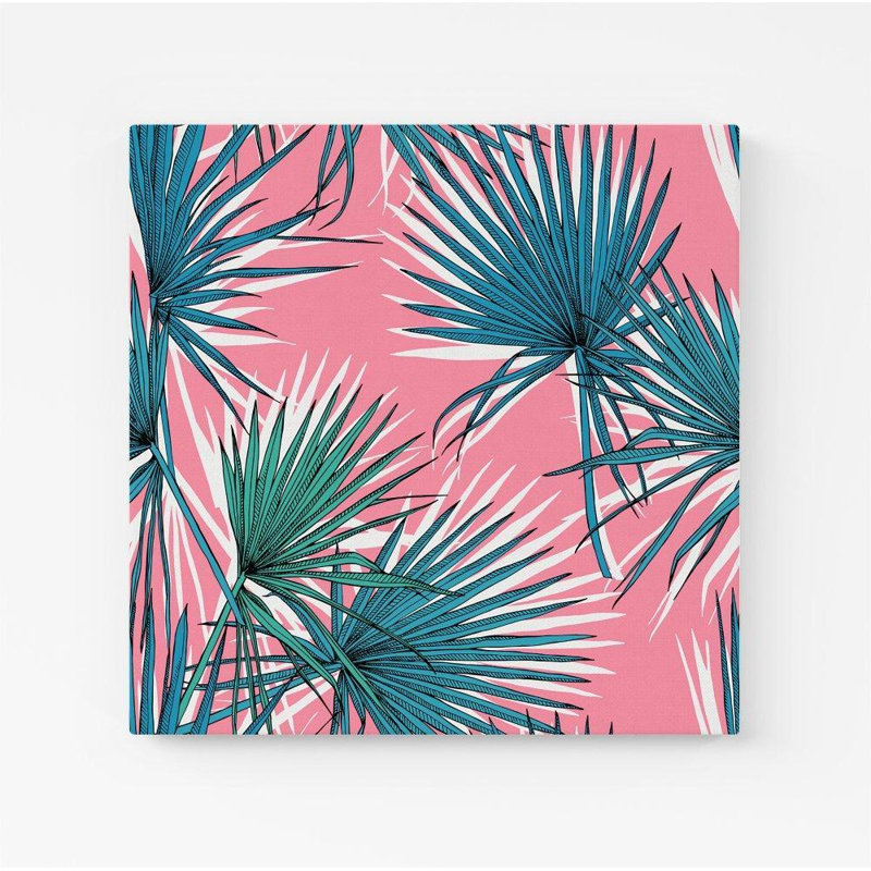 Pink Green Fan Palms - Wrapped Canvas Print