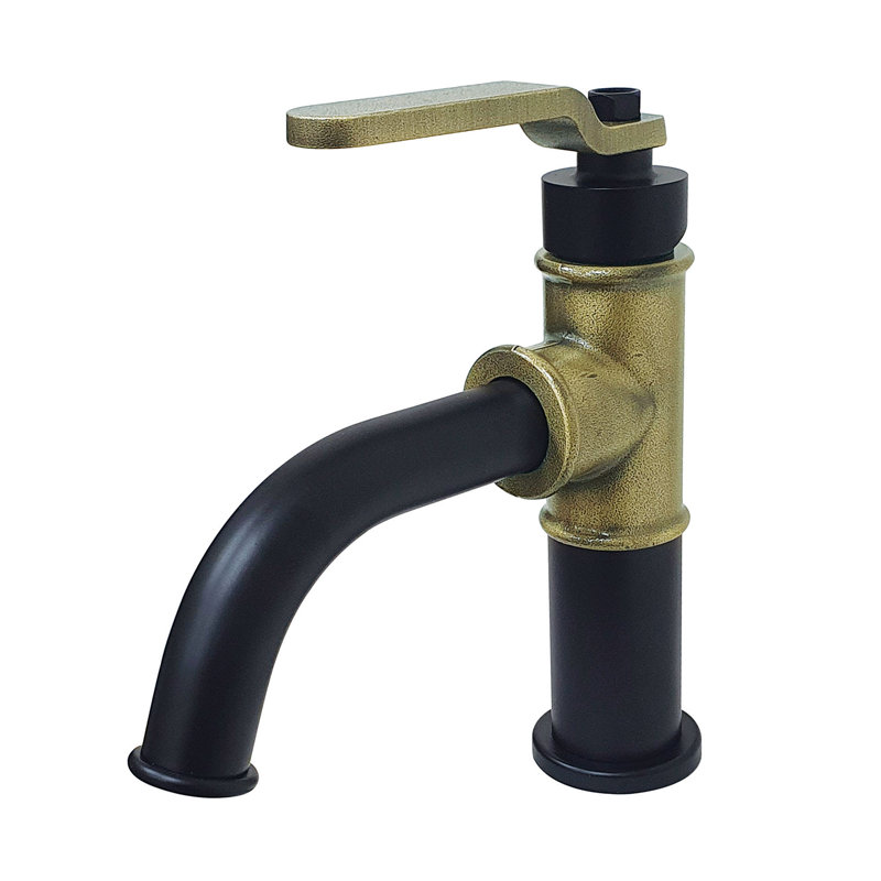 Kingston Brass Whitaker Single-Handle 1-Hole Deck Mount Bathroom Faucet with Push Pop-Up, Matte Black/Antique Brass