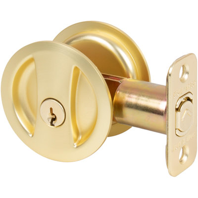 Verrou de porte rond à serrure ronde avec loquet 2-3 / 8 po - Laiton satiné