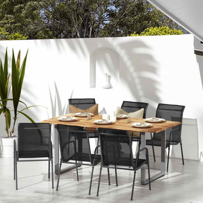 Patio Chairs Outdoor Stack Chair for Patio Steel and PVC-coated polyester Black